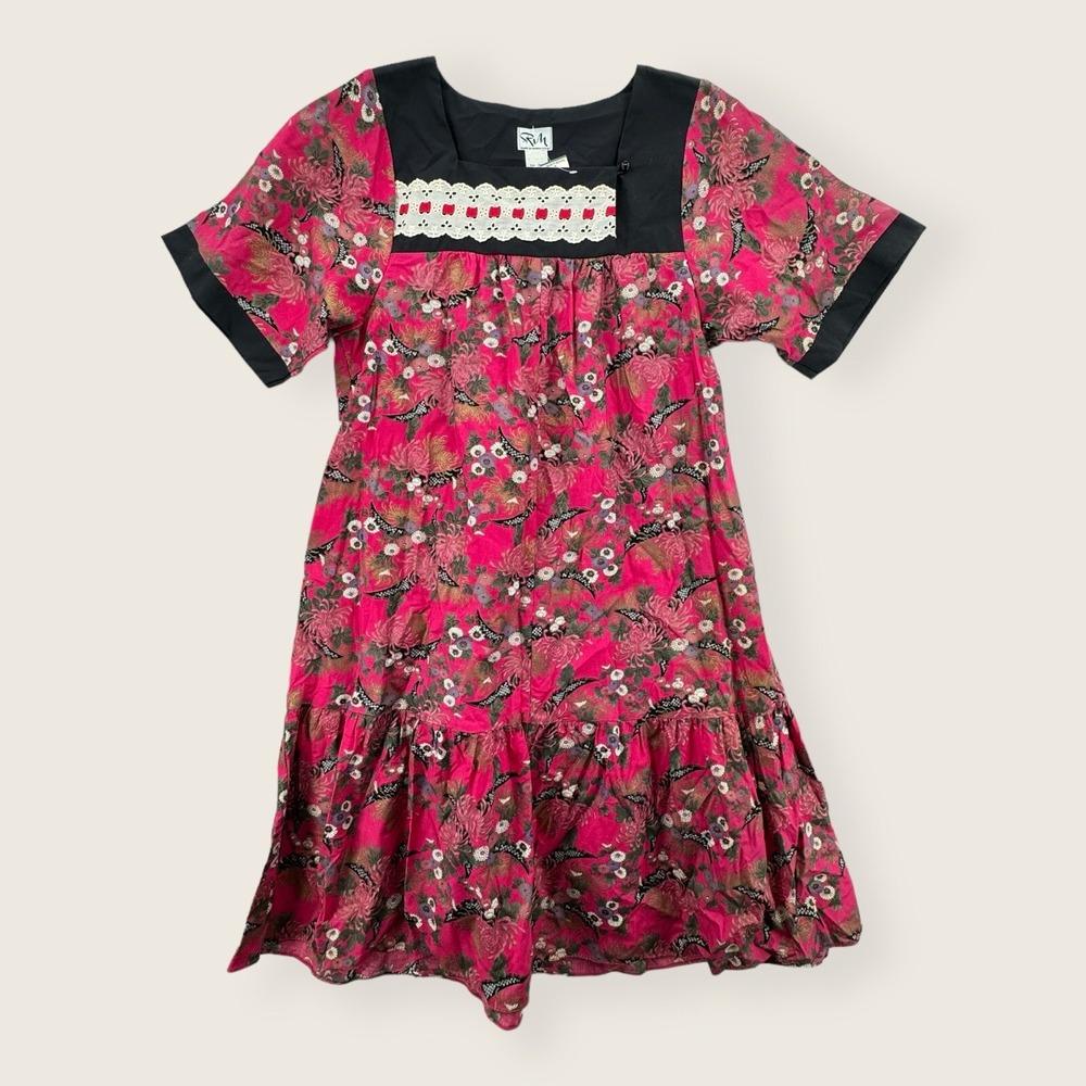 Vintage RM Muumuu Dress Womens Large Hawaiian Red Floral Knee Liberty House NEW‎